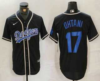 Mens Los Angeles Dodgers #17 Shohei Ohtani Black Cool Base With Patch Stitched Baseball Jersey